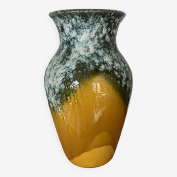 Vintage Retro Mustard Yellow and Bright Green Vase - Fat Lava Textured Artwork