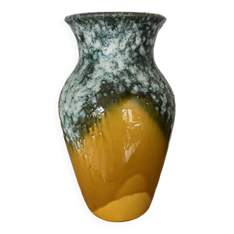 Vase vintage rétro Jaune Moutarde et Vert Éclatant - Oeuvre Texturée Fat Lava