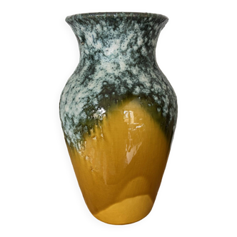 Vintage Retro Mustard Yellow and Bright Green Vase - Fat Lava Textured Artwork