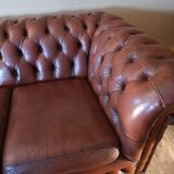 Sofa chesterfield brown leather four seats