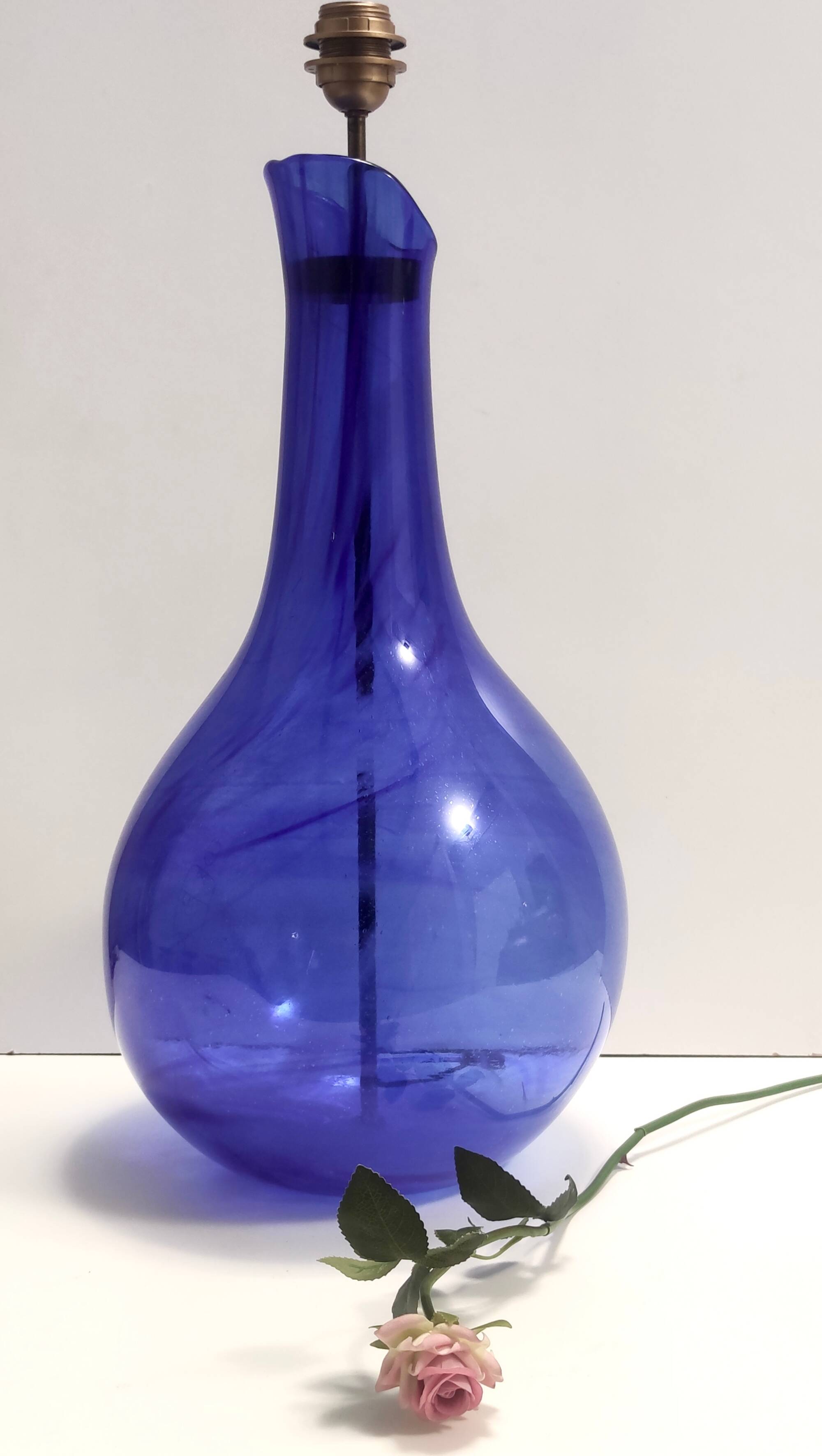 Blue Murano Glass Table Lamp with or without Fabric Lampshade, Italy