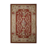 Small Handwoven Red Beige Needlepoint Rug- 61x91cm