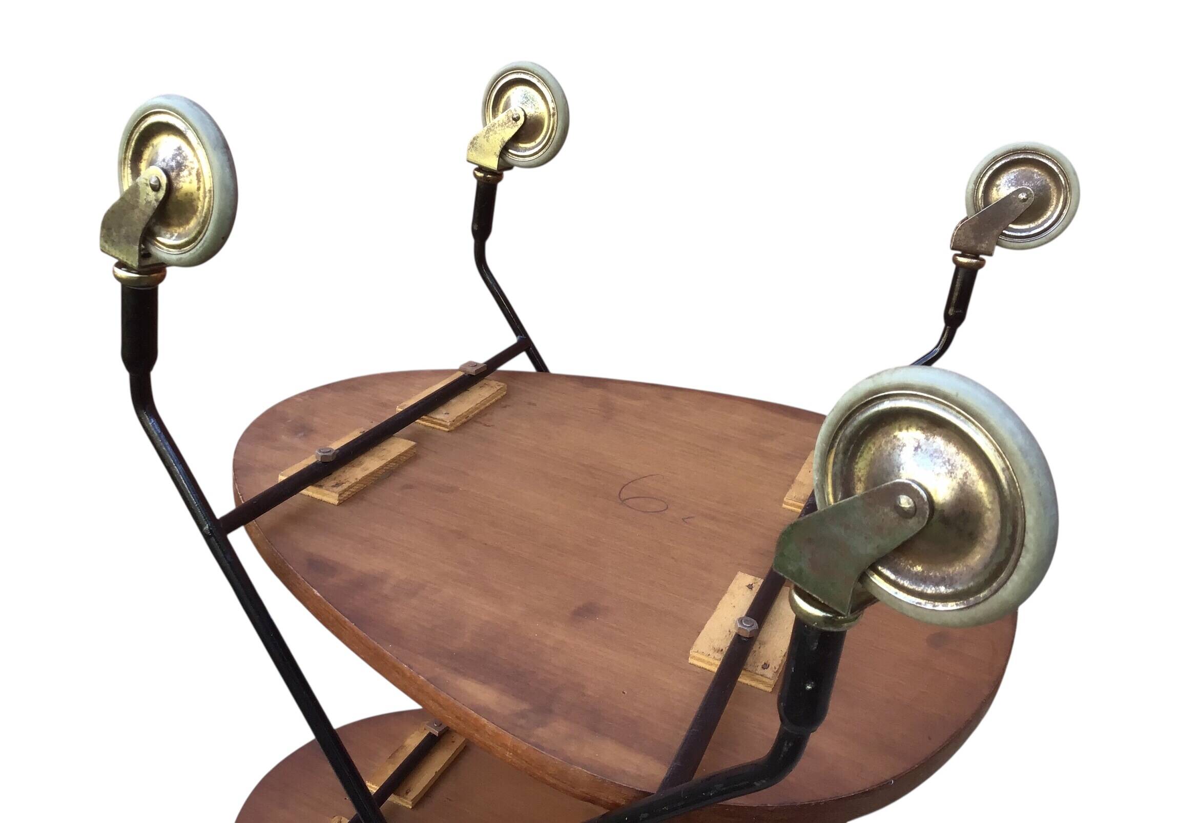 Vintage Scandinavian serving trolley in teak and metal, metal wheels, 1960s