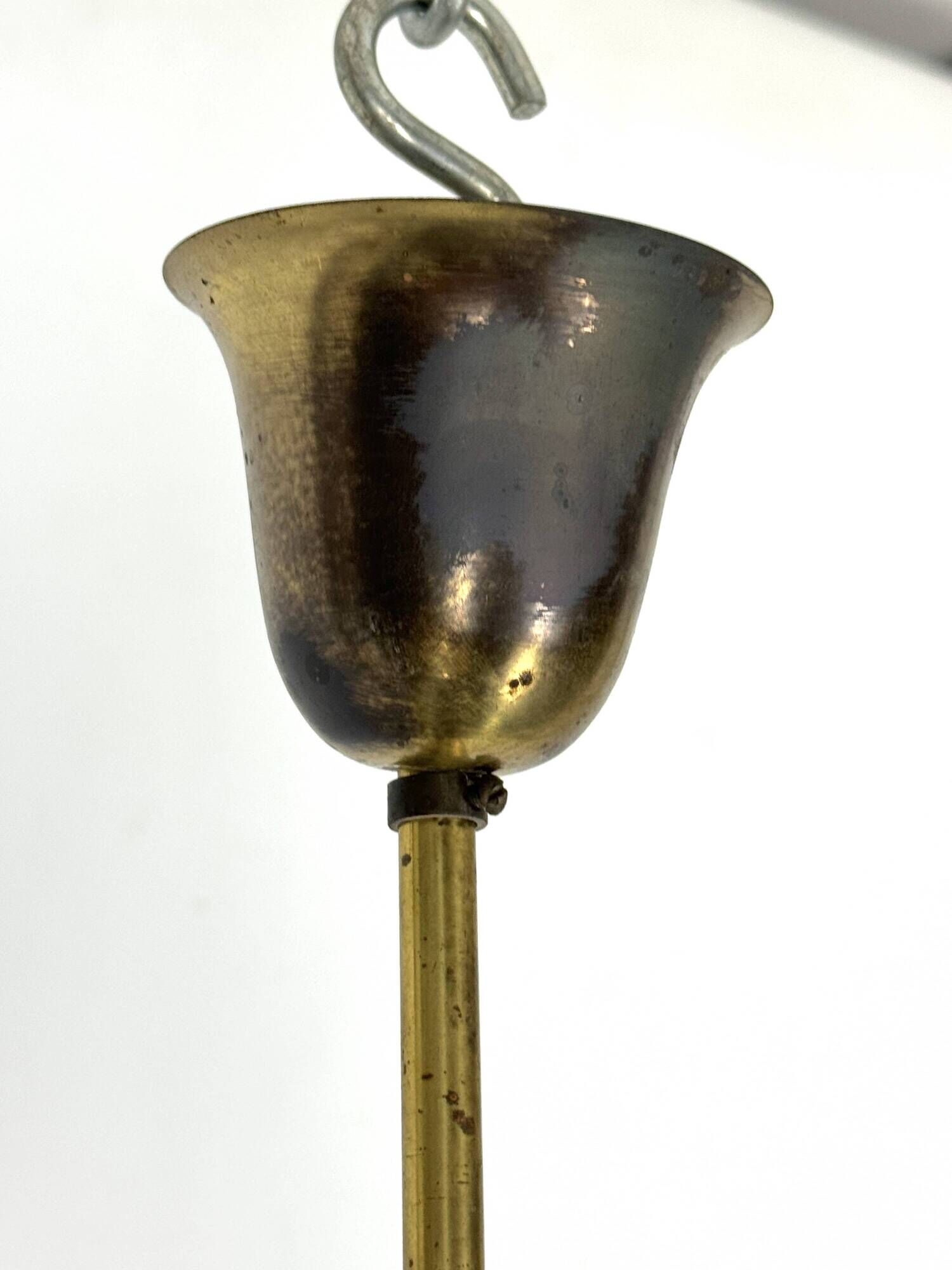 Vintage Italian brass and curved glass chandelier from 1950s