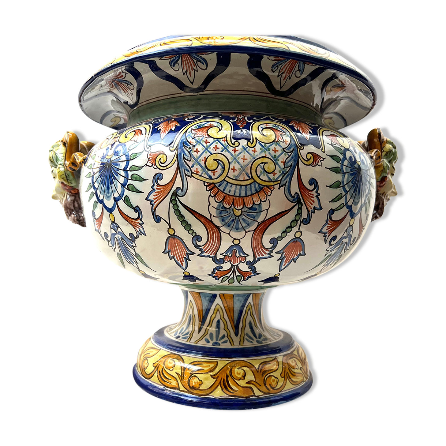 Medici garden vase in faience of Nevers signed 19th century