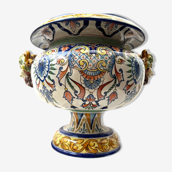 Medici garden vase in faience of Nevers signed 19th century