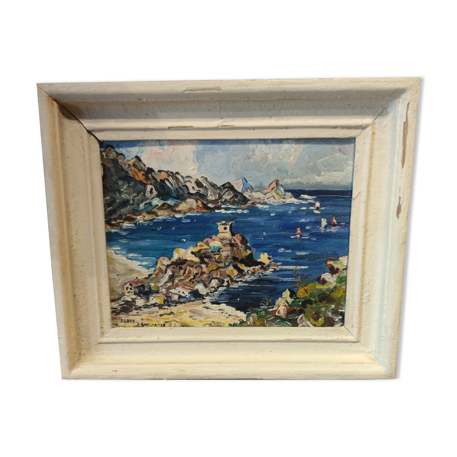 Painting of a seaside cove near Porto, circa 1950