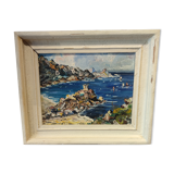 Painting of a seaside in coves on the port side around 1950