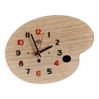 Horloge formica vintage pendule murale silencieuse palette peintre "Jura bois"