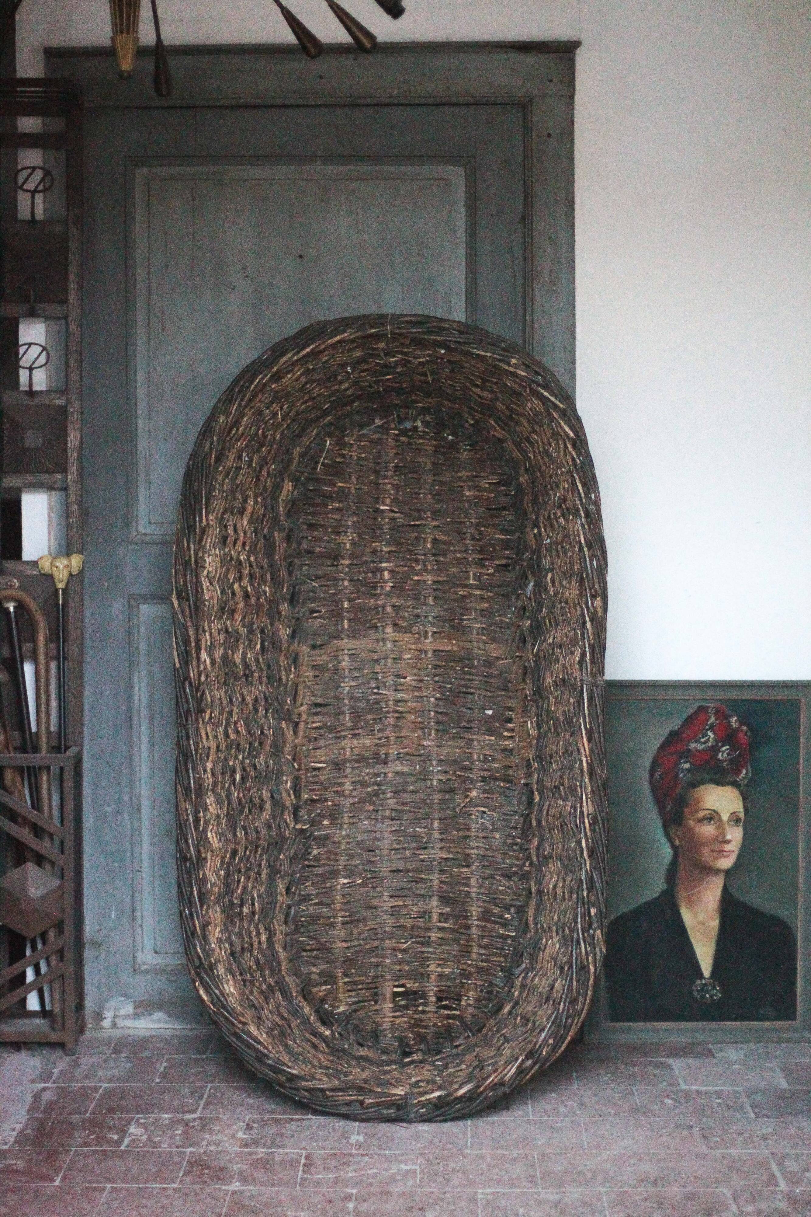 XXL woven basket antique, wicker basket, storage, baker's tool