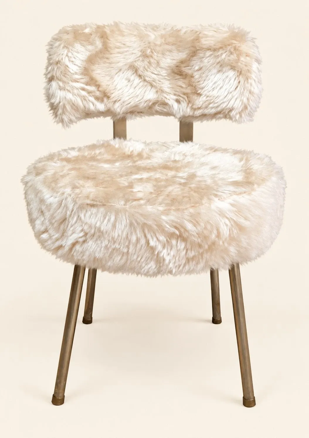 Vintage 1960s dressing table chair with faux fur and golden legs.