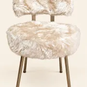 Vintage 1960s dressing table chair with faux fur and golden legs.