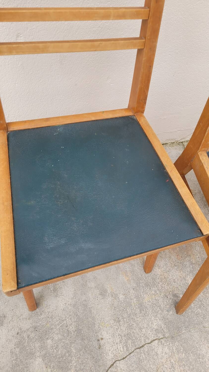 Series of 3 vintage chairs with compass legs - 1950s