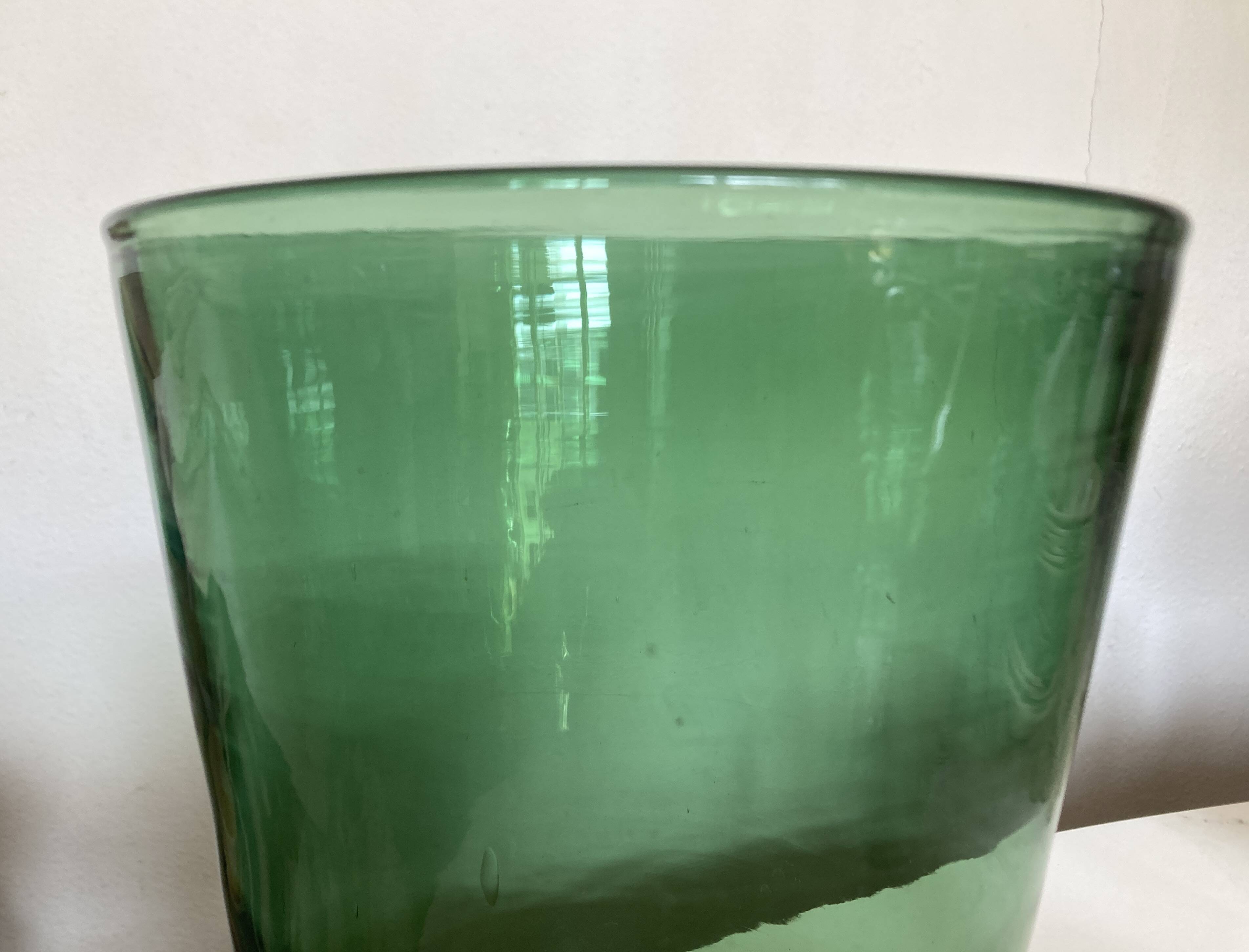 Green blown glass vase Empoli 1960 XXL Italian design