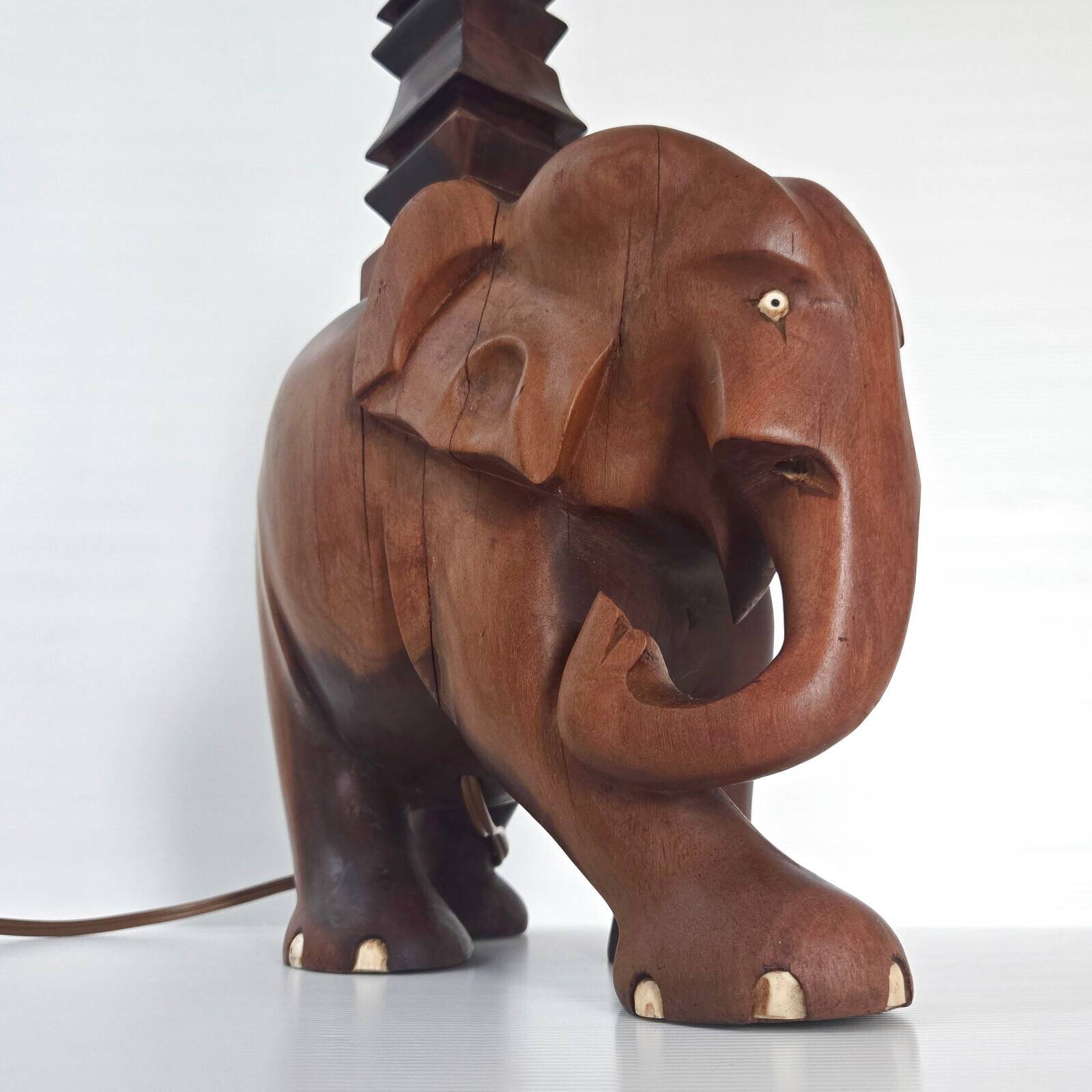Magnificent vintage art deco elephant lamp 1940s 1950s in solid wood 40s 50s