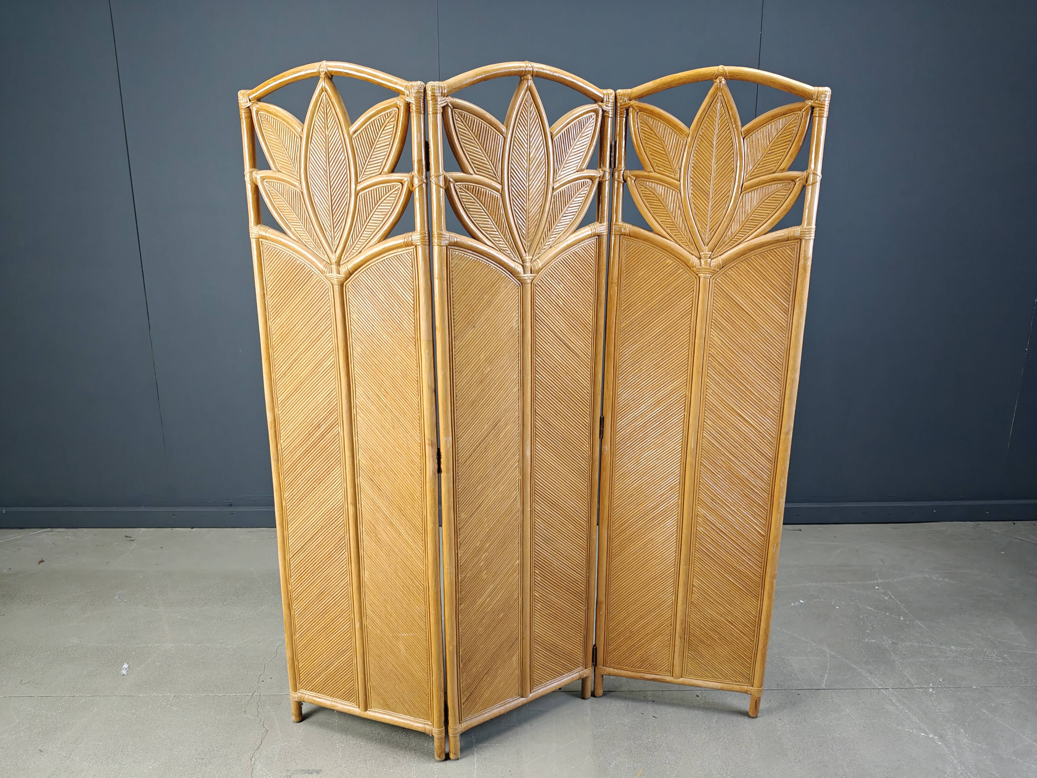 Vintage bamboo room divider or folding screen 1970s