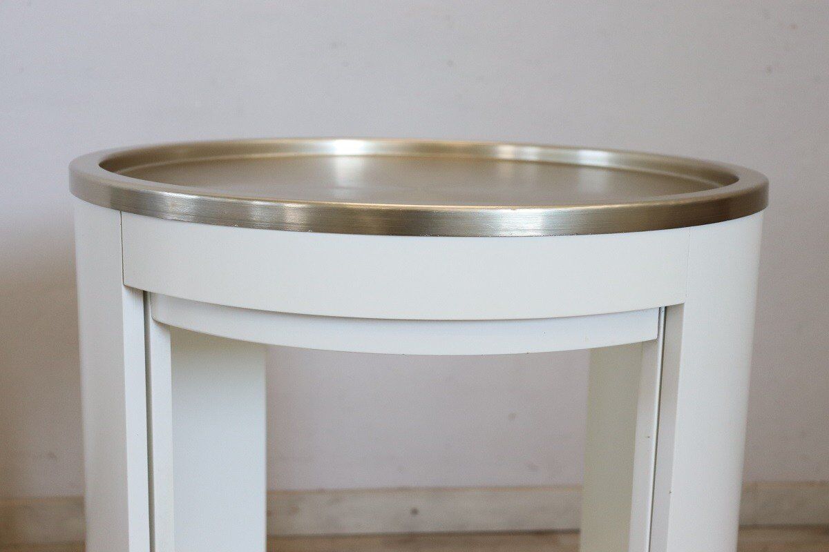 Space Age White Bar Cart On Wheels With Sliding Door, 1960s