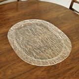 Large oval tray in crumpled plexiglass, France 1970's