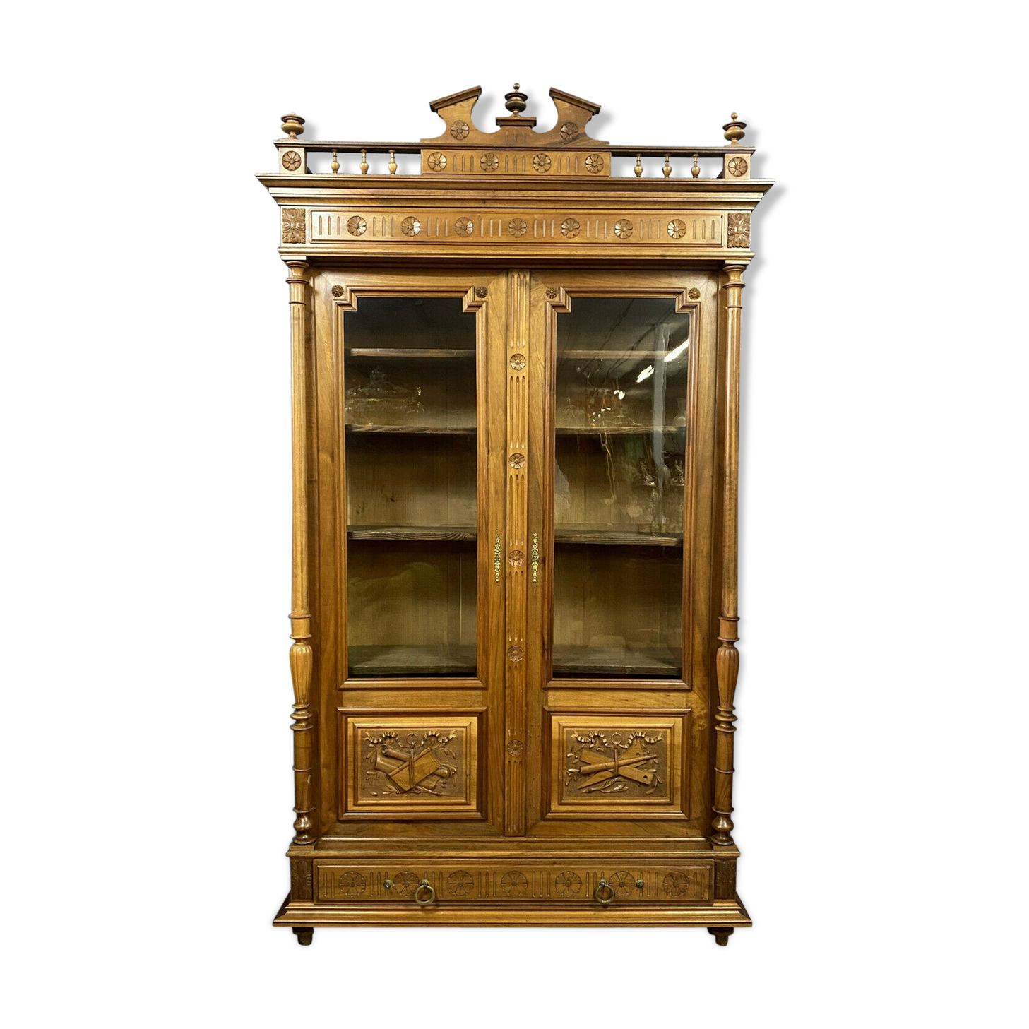 Renaissance library in solid walnut around 1850