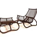 Manou rattan lounge chair in pagoda style with ottoman