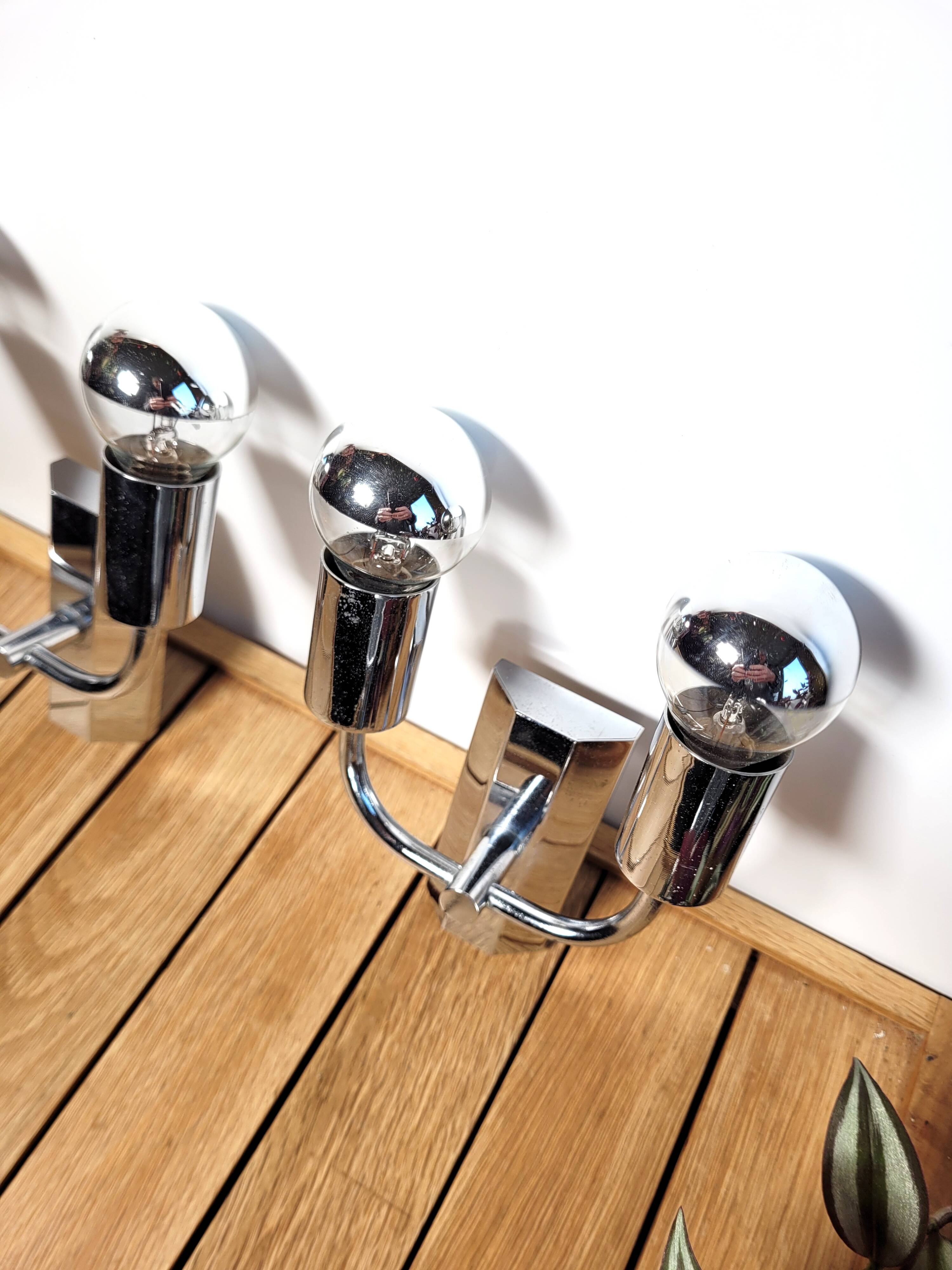 Pair of 1970 chrome wall lamps