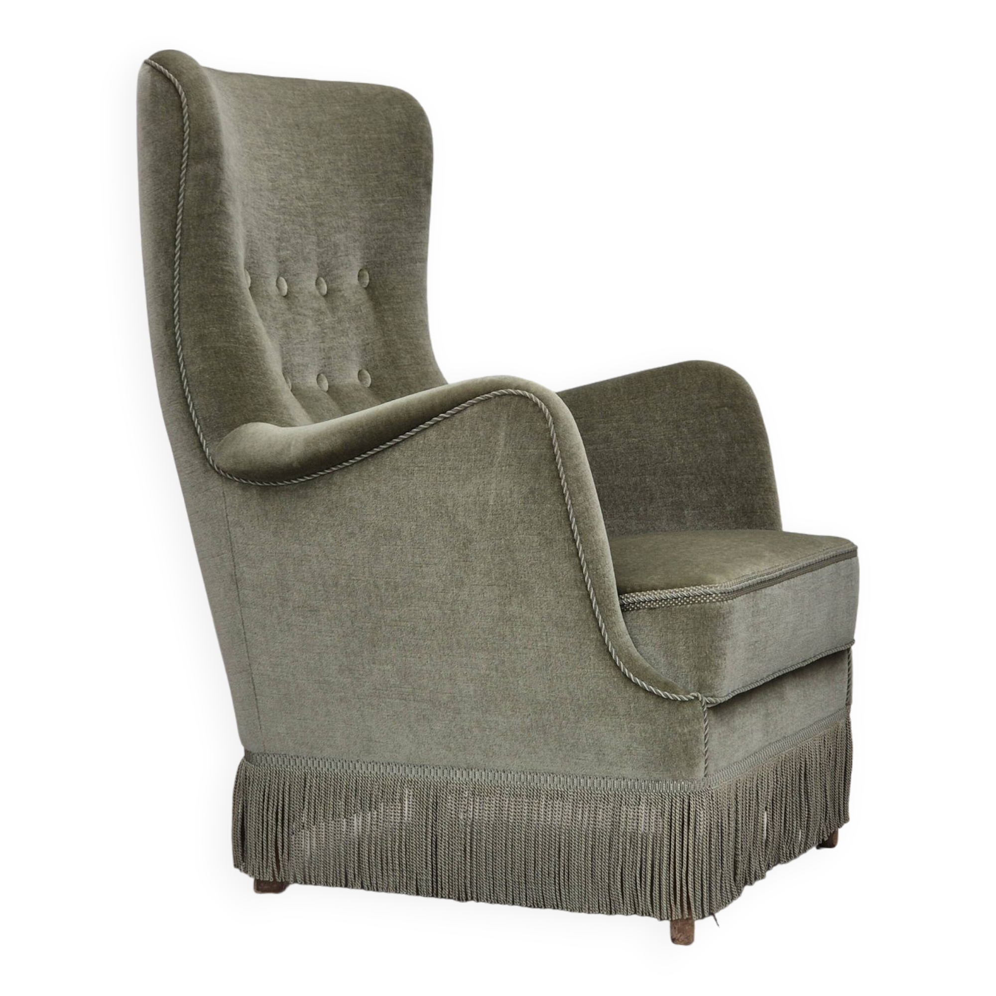 1970s, Danish armchair, velour, beech wood, original excellent condition.