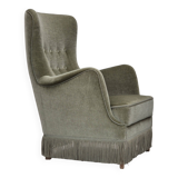 1970s, Danish armchair, velour, beech wood, original excellent condition.