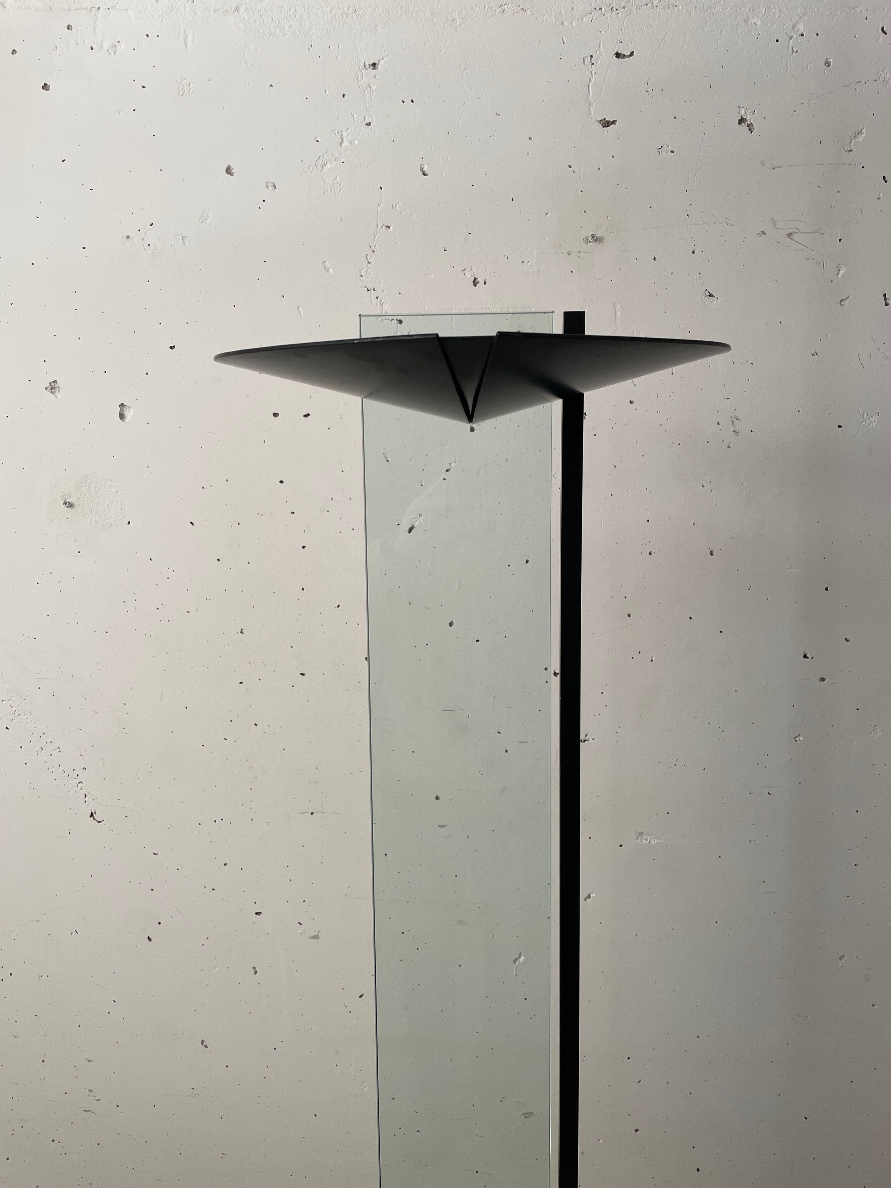 Glass and metal floor lamp 1980, Autograph