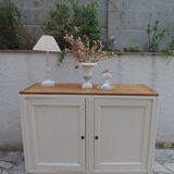 Vintage beige sideboard, oak top.