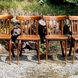 6 curved wooden bistro chairs 60s