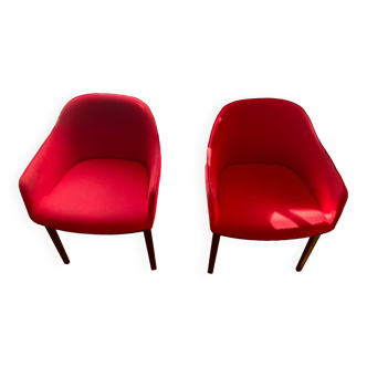 2 red Vitra Softshell armchairs