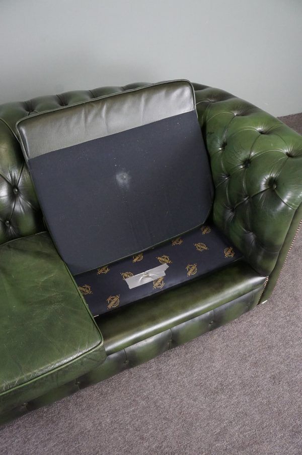 Chesterfield sofa in green cowhide leather