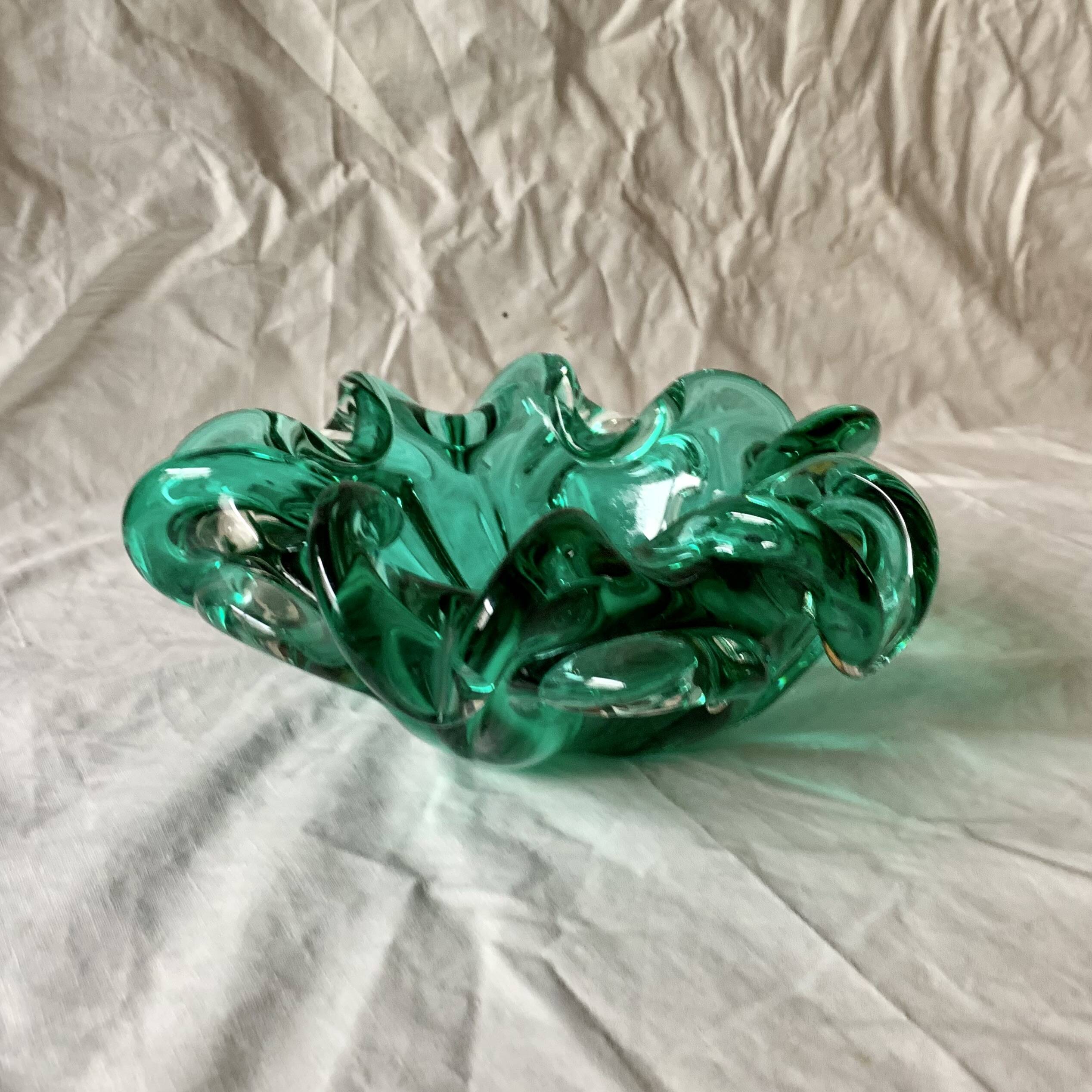 Vintage green glass pocket tray