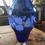 Hand-painted cobalt blue glass carafe – Bohemia – 1950s-1970s