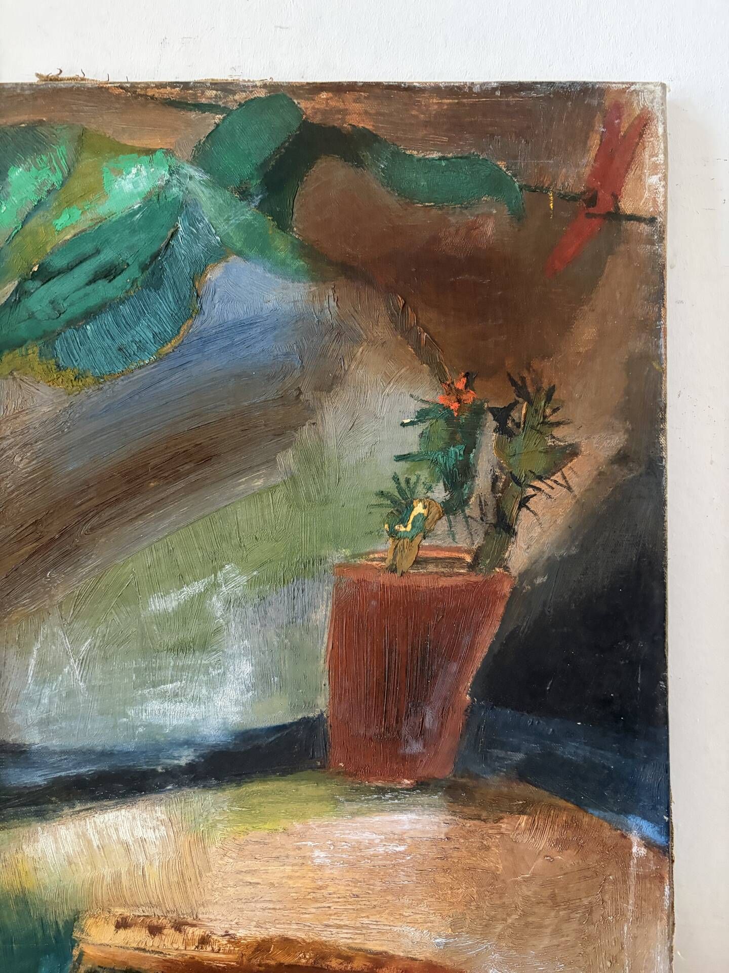 The repotting table, still life, oil on canvas.