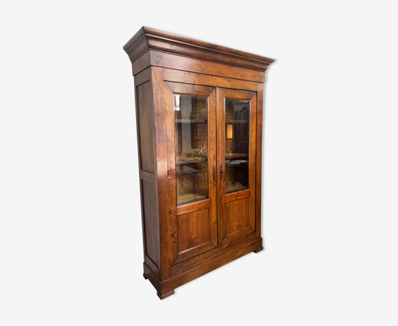 Bibliotheque Louis Philippe en noyer 19eme verre biseauté