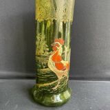 Vase « Nancy au coq émaillé» vert antique F. T. Legras