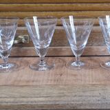 6 anciens verres à pied en verre soufflé ciselé 60/70