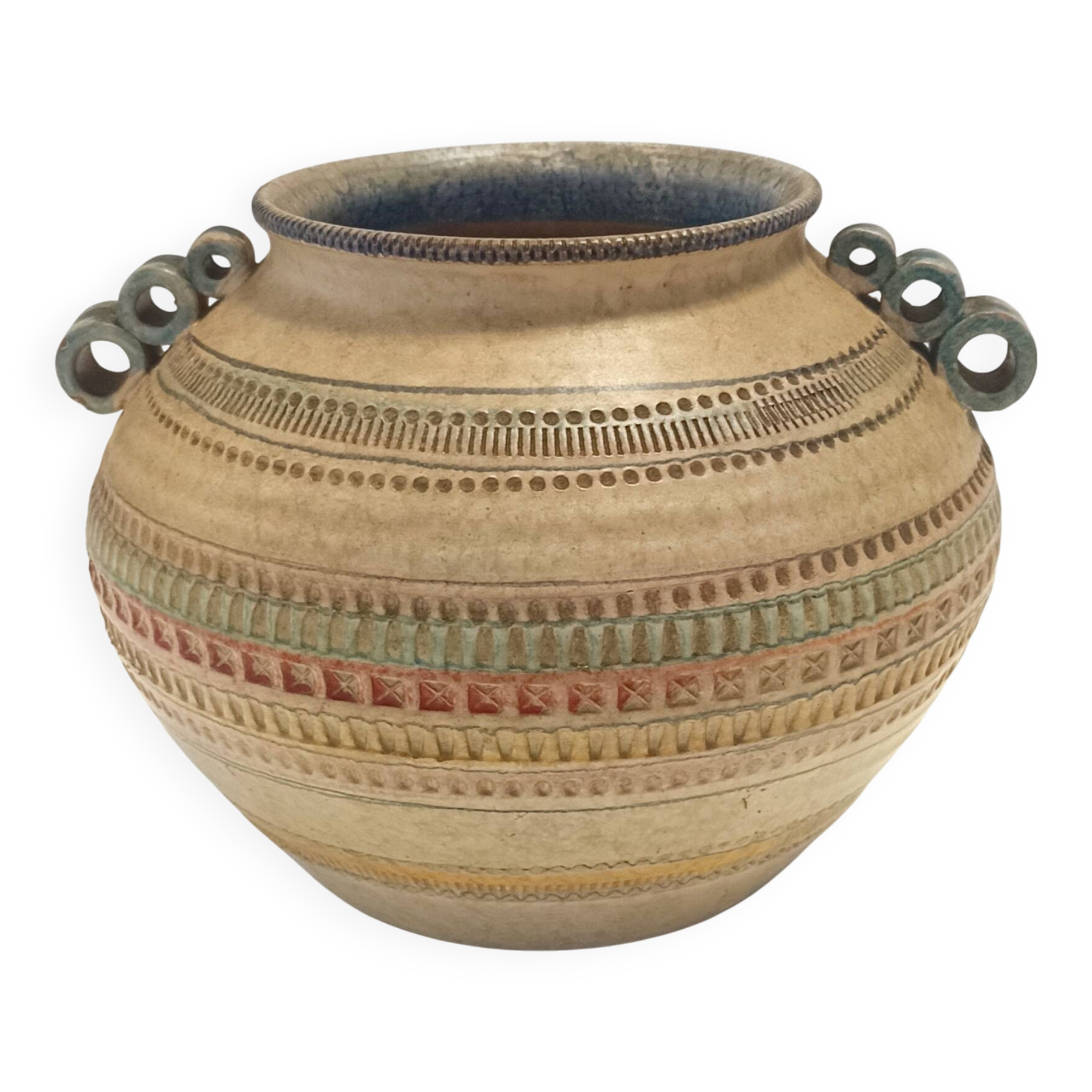 Modeled and Hand-Painted Earthenware Vase by Italica Ars, Florence, Italy