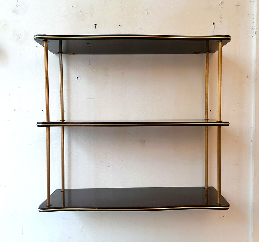 Wood shelf varnished and brass 1960