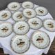 Set 12 plates porcelain gold fine fish fern limousine de Chastagner