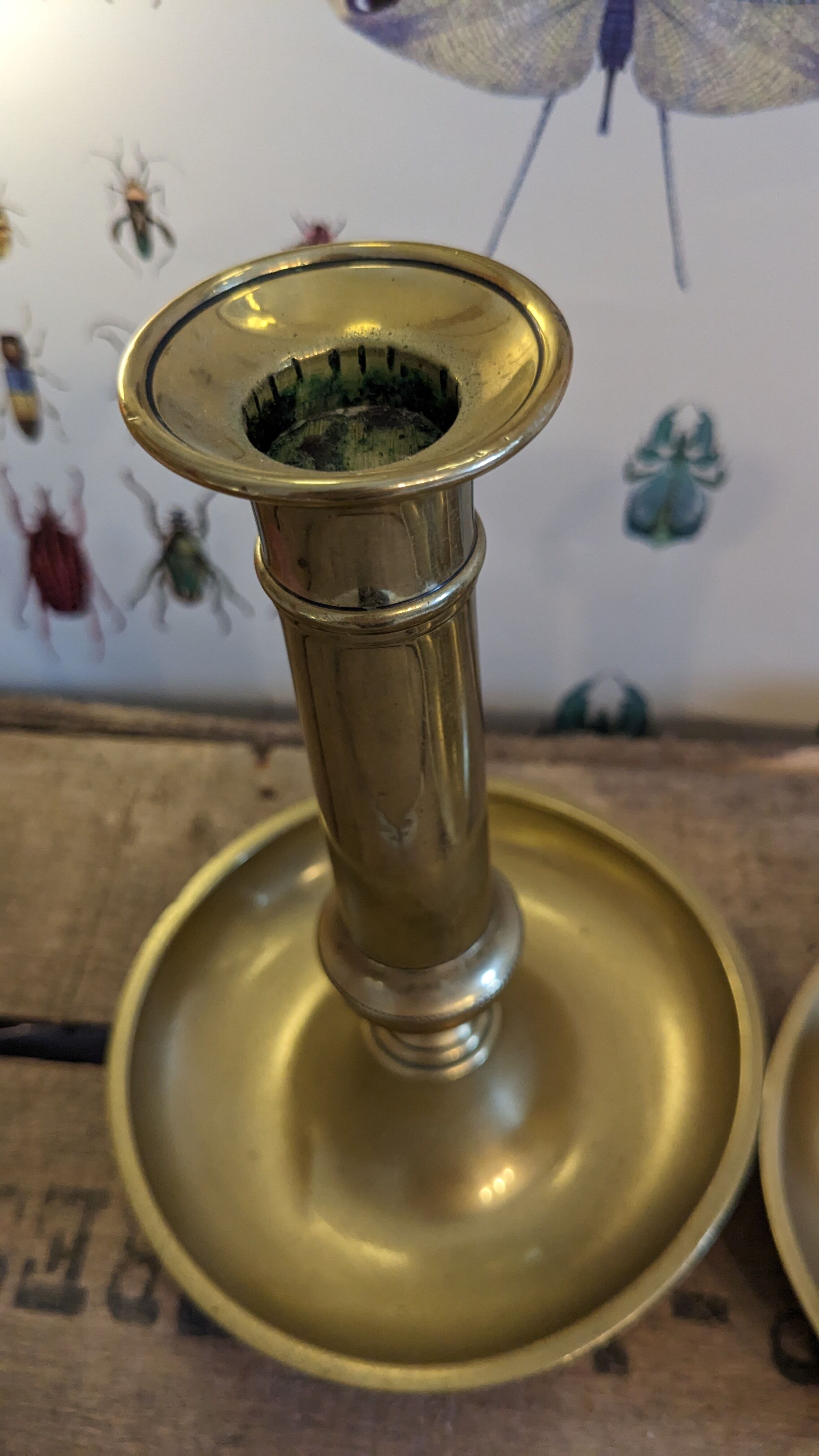 Vintage candlesticks with gilded brass pushers
