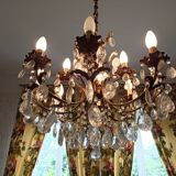 8-spoke chandelier brass and glass - gilded
