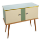 Vintage green DDR cabinet, model Libelle with glass top, slanted legs.