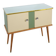 Vintage green DDR cabinet, model Libelle with glass top, slanted legs.