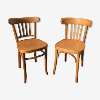 Pair of vintage 1930 bistro chairs in light wood
