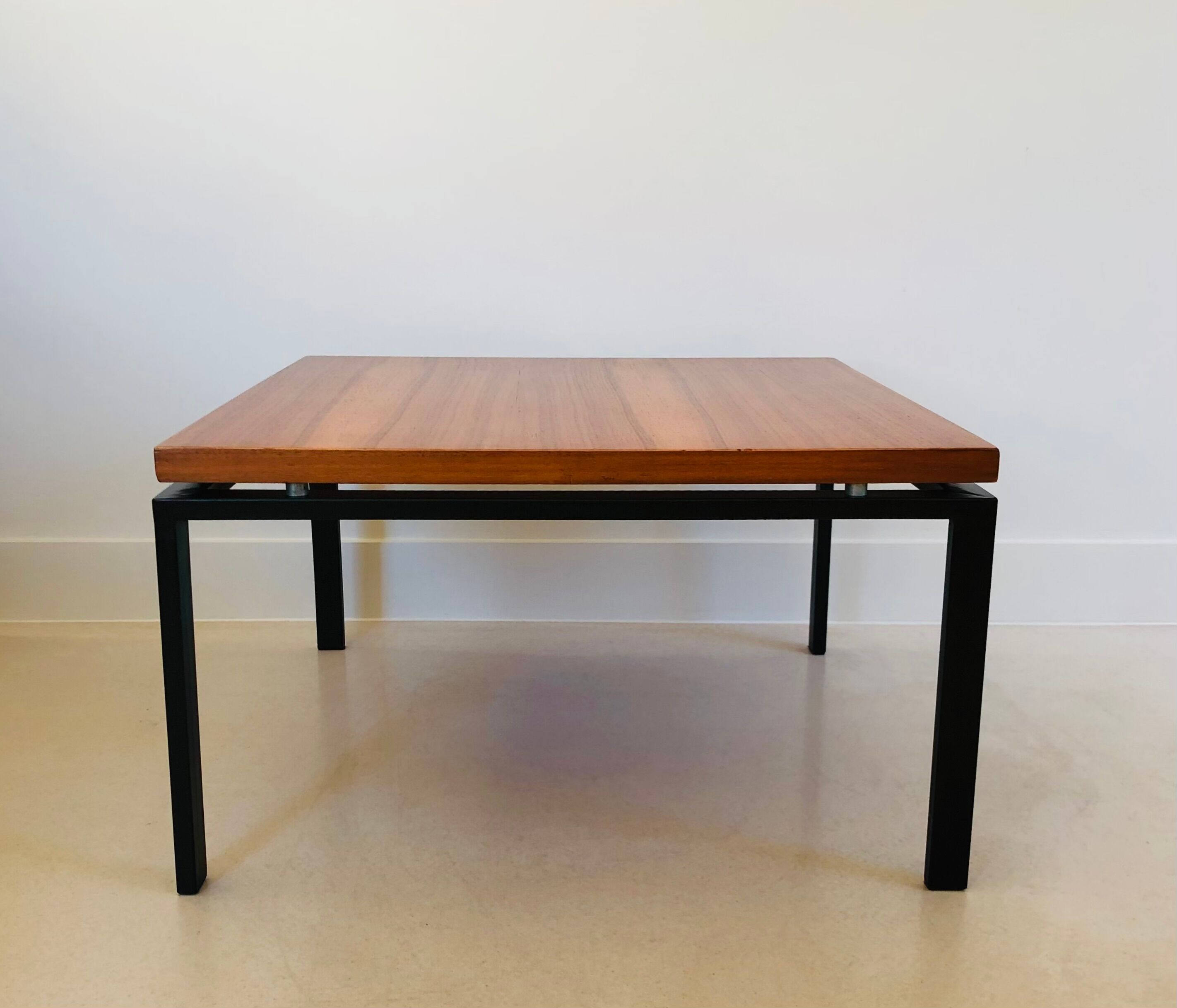 Square metal and walnut coffee table, Italy 60s
