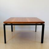 Square metal and walnut coffee table, Italy 60s