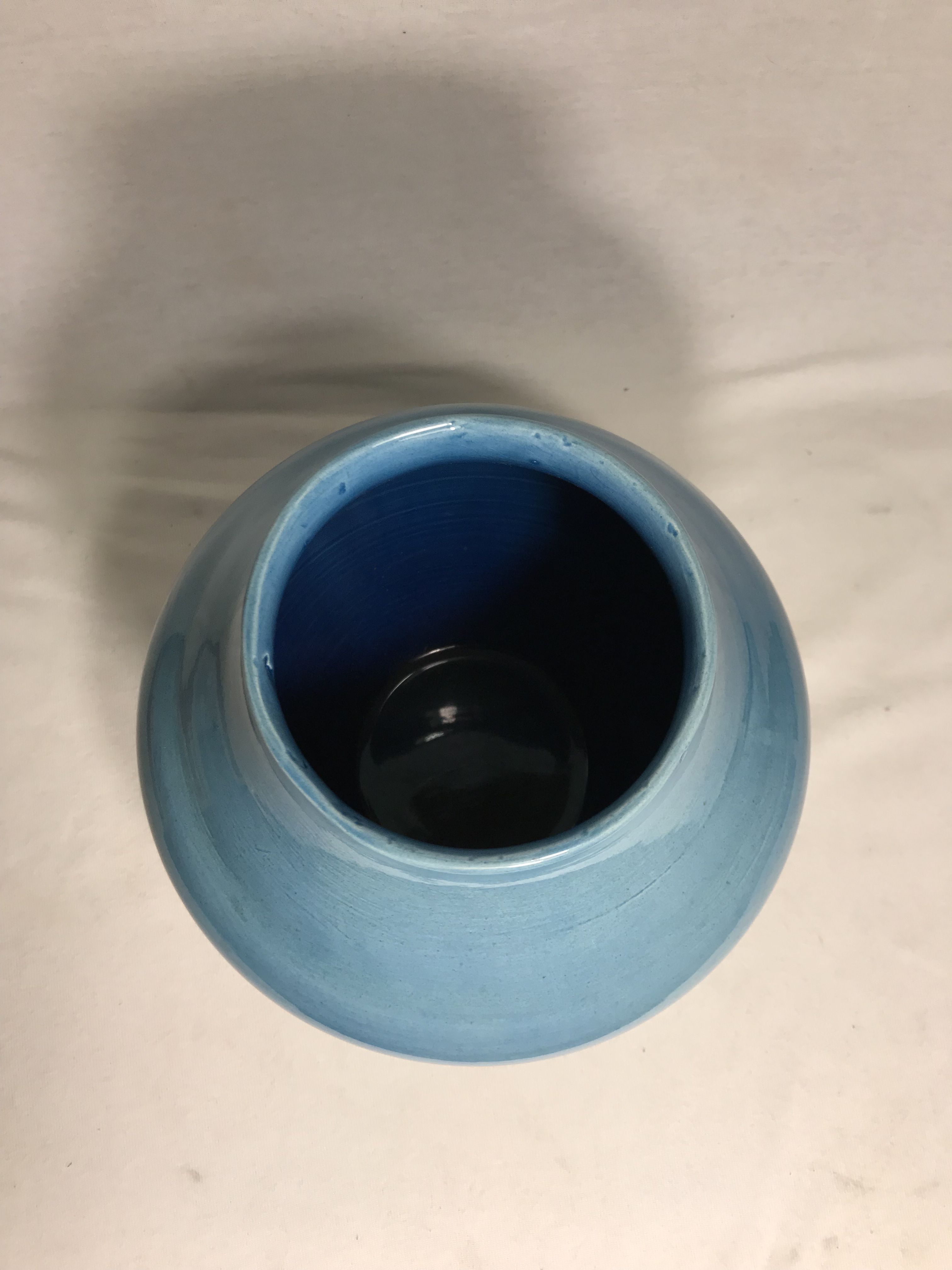 Old ceramic vase enamelled blue signed maryse 75 vintage