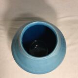 Vase ancien céramique émaillé bleu signé maryse 75 vintage